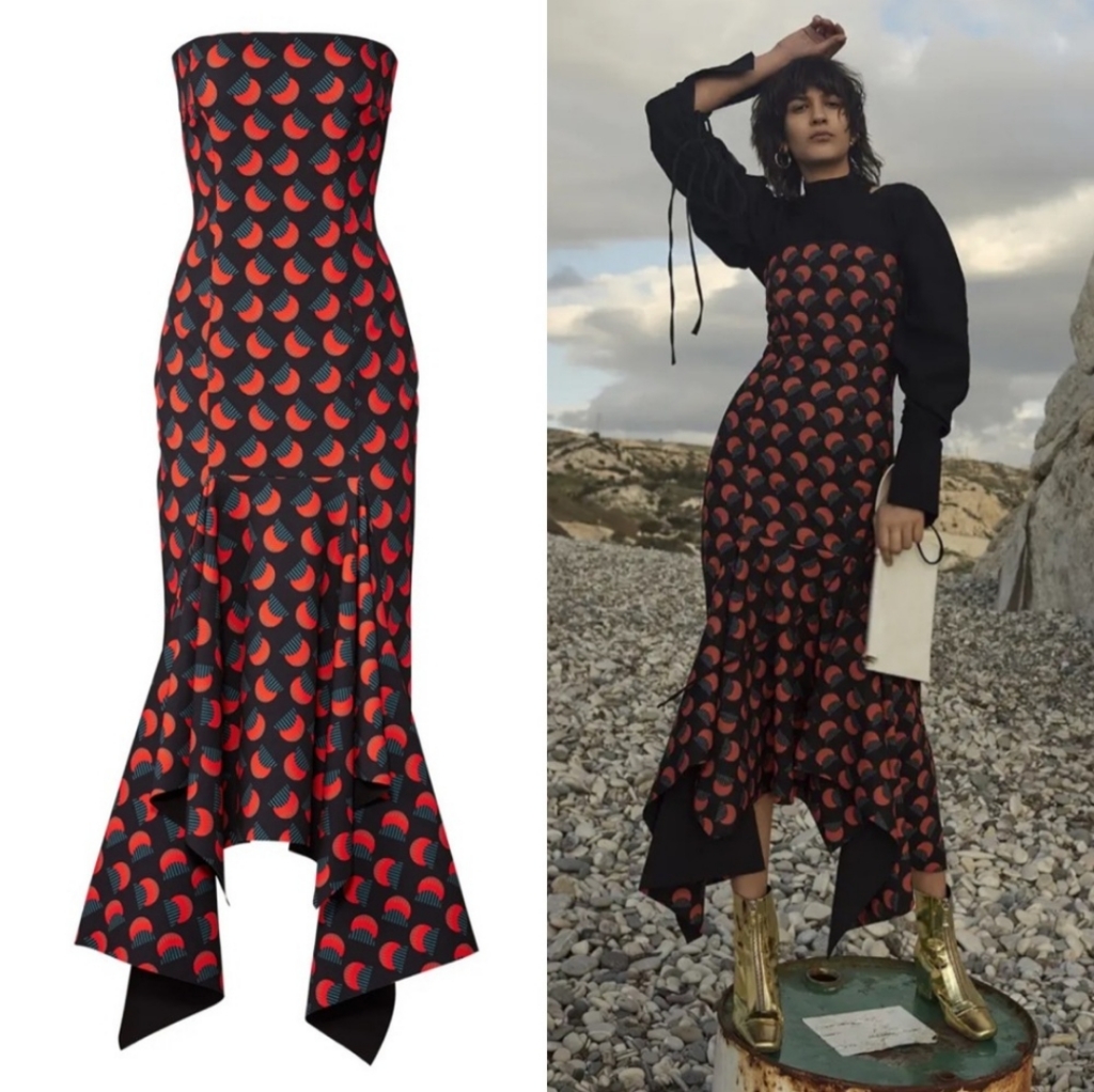 Solace London Strapless Dress With Red And Black Pattern